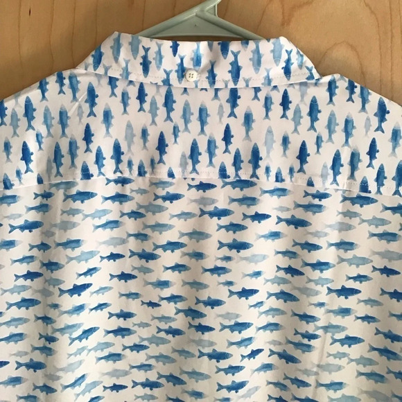 VINTAGE SUMMER
Fish Print Short Sleeve Shirt In White XXL - Picture 5 of 7